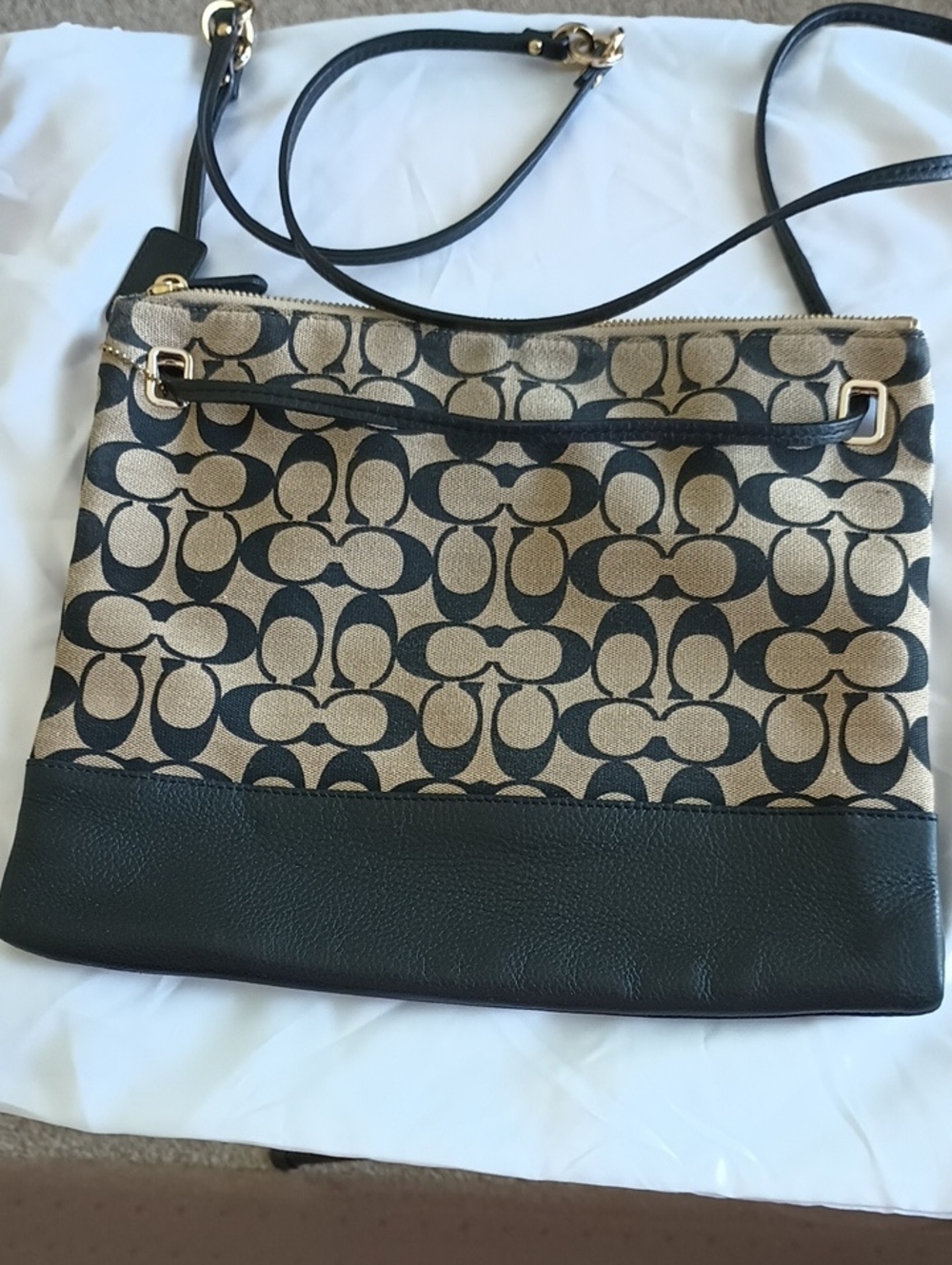 Coach #51086 Madison Khaki Black Signature Canvas Slim Crossbody File Bag - Picture 3 of 14